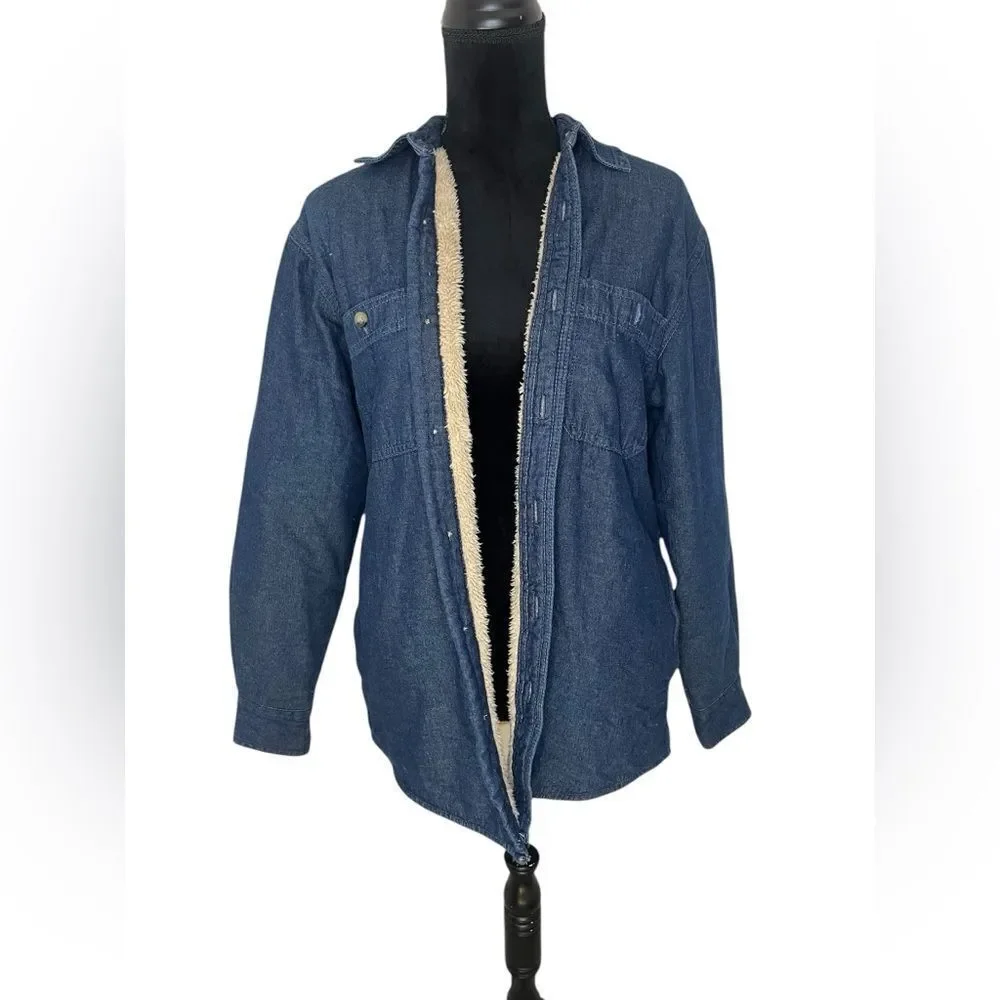 WRANGLER VINTAGE SHERPA LINED DENIM‎ SHACKET/JACKET WITH BUTTONS MENS SIZE SMALL